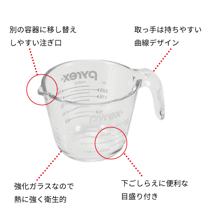 楽天市場】PYREX メジャーカップ 250ml 耐熱ガラス 取っ手 ハンドル