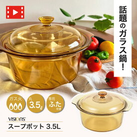 ＼レビューで1000円クーポン!／ VISIONS ガラス鍋 スープポット 3.5L 耐熱ガラス 両手鍋 3.5L サイズ vision ガラス製 食材が見えるガラス鍋 ガラス蓋 直火 オーブン 電子レンジ対応 耐熱ガラス ビジョン ビジョンズ