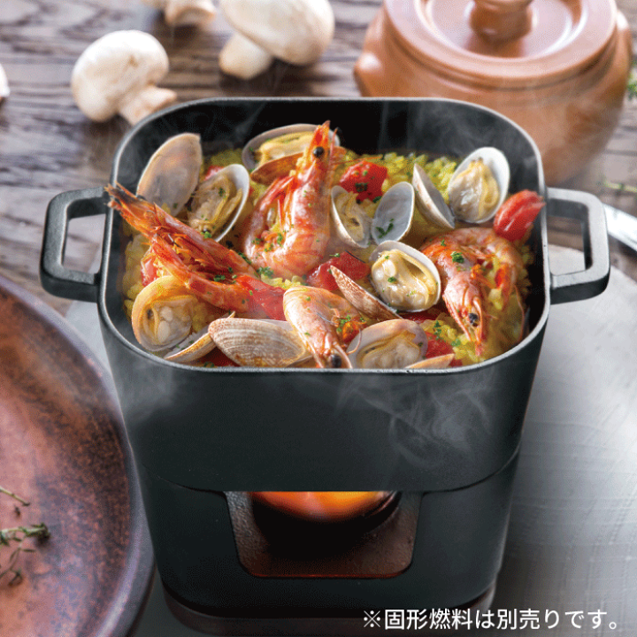 楽天市場】ガラス蓋付 コンロセット スクエアポット 14cm ※固形燃料