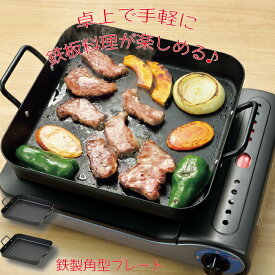 送料無料 鉄製 卓上 プレート IHでもガスでも使える 鉄製プレート25x25cm カセットコンロ 卓上IH電磁調理器 鉄板焼 焼肉 プレート フラット ウェーブ グリルプレート ヘルシー ガスコンロ IH 角型 BBQ パール金属【HB-4514 HB-4515】【CP】