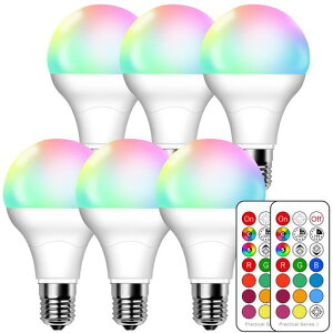 Remon6個入りRGBWリモコンE17変色電球変色雰囲気電球12色調光可能複数の点滅モード、メモリ機能、タイマー機能、省エネモード付き、2つのリモコン付きテーブルランプ、リビングルーム、…