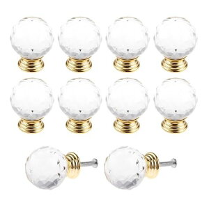 取っ手引き出しつまみクリスタルノブキャビネット食器棚用タンス取手戸棚透明ハンドルゴールド30mm10個セット