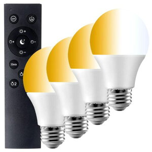 LED電球100W形相当調光調色リモコン付きE26口金12W電球色、昼光色、昼白色1000LM2.4GHz無線式遠隔操作30分/60分お休みタイマー常夜灯光色切り替えPSE認証済み日本語取扱説明書4個セット(電池別売)