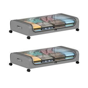 ベッド下収納ボックス収納ボックスキャスター付きダストカバー付きジッパー付き整理箱大容量収納布団袋書籍雑貨布団毛布介護用品衣類収納おもちゃスペース活用A型(2個セットグレー)