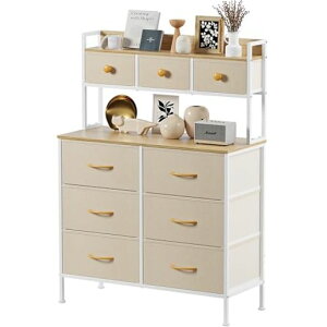 SINNONAKA2段棚タンス9杯ハイチェスト収納チェスト・ドレッサー/化粧台・テーブル幅85cmマルチチェスト収納棚棚付き布製引き出し洋服・衣類収納・衣装ケース箪笥おしゃれ(高通気性カチオ…