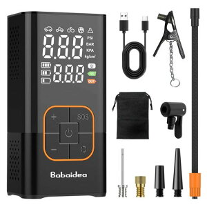 Babaidea自転車空気入れ電動電動空気入れバイク車用自動停止コードレス携帯用充電式最大圧力150PSIエアーポンプ自転車バイク車プールボール浮き輪適用エアコンプレッサー米式/英式/仏式…
