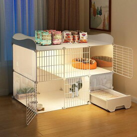 猫 ケージ トイレ付き 2段 大型 広い スリム 飛散軽減 一体型 組み立てが簡単 DIY組立 大型 猫ゲージ 通気性が良い 脱走防止 キャットケージ トイレ付き 掃除しやすい 大きい キャットゲー…
