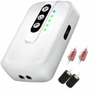 エアーポンプ釣り/水槽酸素空気ポンプUSB充電電池内蔵連続25時間間欠モードでは50時間動作静音設計軽量コンパク釣り/池/水族館(二つ吐出口)