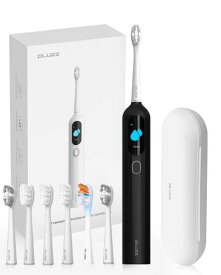 【2025革新・スイープ振動技術】PLUZZEB1音波電動歯ブラシ6つの交換用ブラシヘッド付き3モード切替スマートディスプレイ搭載25000回/分歯茎ケア旅行用贈り物対応収納ケース付き(ブラックEB1)