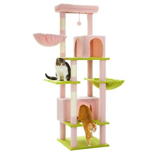 PAWZRoadキャットタワー多頭飼い大型猫用スリム猫タワー大型爪研ぎ麻紐ハンモック据え置き省スペース人気おしゃれかわいいシンプルおもちゃ運動不足安定頑丈大型猫-ピンク170cm