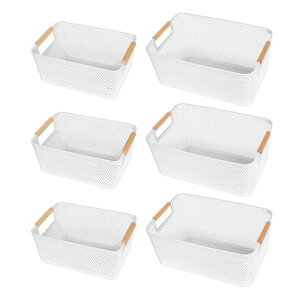 LAMPTOP収納カゴ6個セット多用途収納ボックス木製円形ハンドル収納バスケットキッチン/バスルーム/クローゼット小物入れケース調味料・洗面用品・衣類・食品整理に頑丈軽量すっきり収…