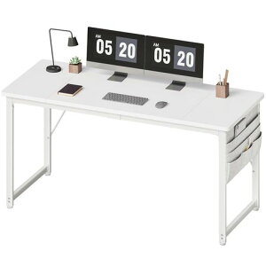 YeTom机デスクパソコンデスクpcデスク幅140*奥行60cmつくえ収納袋付き勉強机フック付き学習机組立簡単テレワークホワイト