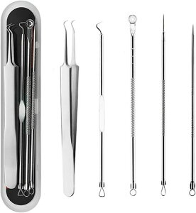 KKYOYRE角栓取り毛抜きニキビ取り5本セット収納ケース付き抗菌ステンレスニキビ針毛穴ケア専用キット黒ずみ取り角栓いちご鼻ケア携帯便利