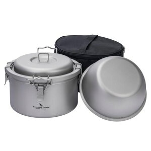 BoundlessVoyageチタンクッカーキャンプ鍋内鍋(穴なし)セット無孔軽量頑丈コンパクト炊飯器料理用直火キャンピングクッカー登山鍋コッヘルクッカーアウトドア調理器具キャンプ用品収納袋…