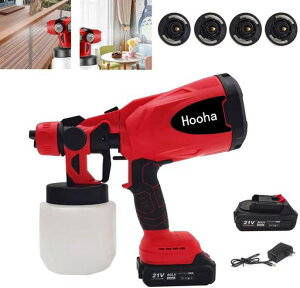 Hoohaスプレーガンコードレス電気塗料噴霧器電動スプレーガン充電式小型21V電動塗装機2.0Ahバッテリー1本レンチコードレス3つの噴霧方法【水平垂直丸型噴霧】噴射量調節可能4つの銅ノズ…