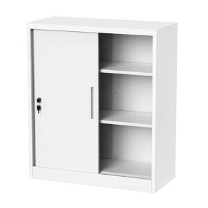 DEWELスチールロッカー鍵付き書庫キャビネット引戸書庫引き戸タイプスチール製保管庫収納庫おしゃれ業務用会社学校事務所病院用法人、個人事業主様向け3段A4対応可動棚鍵付きアジャス…