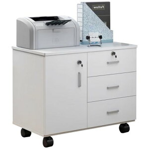 Artisproキャビネット収納オフィス用デスクワゴン脇机袖机鍵付きチェストA4対応引き出しキャスター付き扉付き脚付き完成品大容量デスク下木目調長さ70幅40高さ57CM(ホワイト)