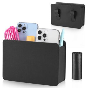 TranRantic車ゴミ箱スリム車用ゴミ箱カー用品便利グッズ車内防水車収納車、SUV、トラック、自動車用ゴミ袋一巻付き(黒い革)