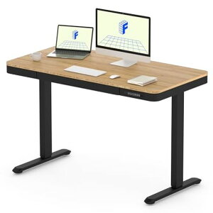 FLEXISPOT昇降デスク引き出し付きスタンディングデスクEG8幅120x奥行60cm高さ調整可能パソコンデスク在宅ワーク木製天板メモリー機能付きUSB充電付き脚部(黒)+天板(竹柄)