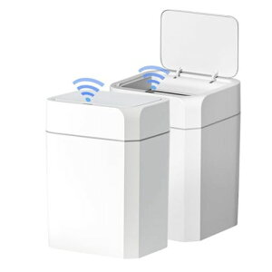 ELPHECOモーションセンサー式ゴミ箱ふた付き2個セット自動小型スリム防水スマートゴミ箱バスルーム、オフィス、寝室、リビング、水回り用(ホワイト13L+13L)