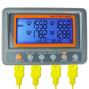 デジタル4チャンネル熱電対温度計温度記録データロガー、マルチチャンネルKタイプ温度計熱電対リーダー、8GSDカード付き2ビーズタイプK熱電対プローブ