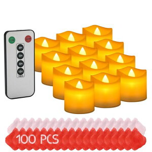 AGPTEKキャンドルライトLEDキャンドルろうそく(12個セット)電池式火を使わないタイマー機能付きリモコン対応装飾用バラの花びら付き結婚式誕生日クリスマスパーティー室内飾り波形の口(…