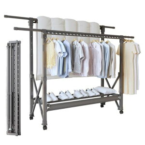 YASICA物干しスタンドハンガーラックパイプハンガーラック洗濯物干し折りたたみ式縦横伸縮室内物干し布団干しスタンド靴乾燥ラック洗濯ハンガー耐荷重160kg大容量48個の防風用フック穴…