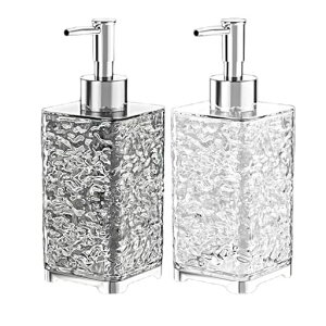 TerraShineシャンプーボトル400ml2個セットソープシャンプー用ディスペンサー詰め替えボトルハンドソープ容器手動軽量高級透明おしゃれ洗面所洗面台浴室キッチン(液体タイプ-四角)