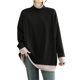 [POGCZMKK]長袖tシャツレディーストップス重ね着風タートルネックカットソーロングtシャツインナー両面起毛蓄熱防寒裏起毛ゆったり大きいサイズ体型カバー柔らか着回し可愛い着痩せ通勤…