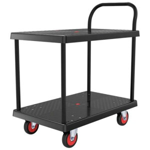 UYTON台車折りたたみ台車2段(サイズ72x48x82cm、ブラック)平台台車静音折りたたみ業務用家庭用軽量大型屋内外で使用可能倉庫、農業、輸送、ハンドリング、ショッピング、防災用便利な家具…
