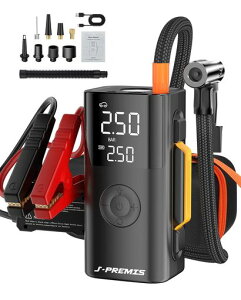 【21800mAh大容量】J-PREMISジャンプスターター12V車用電動空気入れ最大圧力150PSI高速充填ブロワー機能真空機能付きjumpstartエンジンスターターバッテリー上がり対策ピーク電流4000AUSB出力搭載