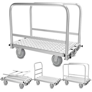 YOUTALLYボード台車大型長尺物運搬車ガラス運搬用台車2in1デザイン手押し台車頑丈石膏板カート全鋼構造耐荷重約1000kgスチール製ボード運搬車長尺物台車作業台車6インチTPRゴム製キャスタ…