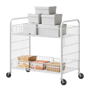 YASICA手押し台車2段ワゴン台車折り畳み式台車キャスター付きスチール製大容量スペース軽量収納ワゴンユニバーサル4インチプーリー大型メッシュ台車多機能網籠車メッシュ台車折りたた…