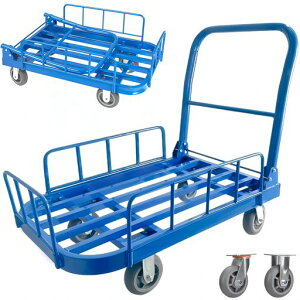 EastEamilyカゴ付き台車折りたたみ式手押し台車大型90x60cm耐荷重325kg平台車運搬車取り外し可能なフェンス付き滑り止め転落防止6インチキャスター静音防滑360度回転多機能持ち運び便利農業…