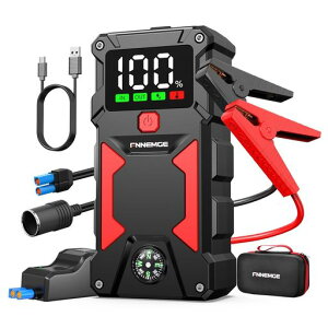 FNNEMGEジャンプスターター、ピーク電流6000A、12Vエンジンスターター(すべてのガソリン車/100Lディーゼルエンジン車)、搭載USB充電出力ポート、LEDランプ、HD大画面、EC-5アダプター、PSE認証…