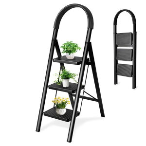 【昇匠】脚立折りたたみ手すり付きコンパクト収納高耐荷重滑り止め付き軽量便利ステップ台踏み台室内屋外(ブラック3段)