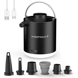 Homdat電動エアーポンプ1600mAhポータブル空気ポンプUSB充電式Type-C急速充電最軽量ポンプ照明ライト付き携帯型3.5Kpa空気入れ空気抜くプール用ブイ浮き輪真空袋ゴムボートエアーベットヨガ…