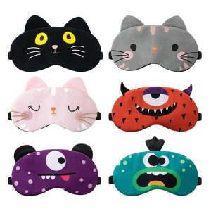 DIFEIUKIアイマスク遮光睡眠用6枚セット6種類アイカバーかわいい猫怪獣ふわふわ安眠グッズ圧迫感なし快眠昼寝旅行出張睡眠アイマスク調整可能なストラップ付き