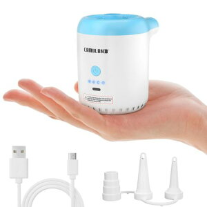 CAMULANDミニエアーポンプ電動ポンプ照明ライト付き携帯式USB充電式空気入れ空気抜きポンプ真空袋浮き輪4000mAhアウトドアキャンプ(ホワイト&ブルー)