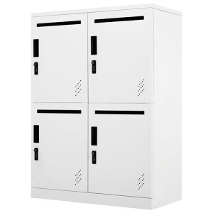 Osleepパーソナルロッカー4人用2段スチール製キャビネット収納棚スリムオフィス事務所業務用通気性簡単組立頑丈ホワイト