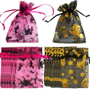 Moeagelハロウィンキャンディーバッグ2種類20枚セットお菓子袋巾着袋ラッピング袋9*12cm使いやすい可愛いギフトバッグかぼちゃコウモリ黒猫ハロウィンの雰囲気満々ハロウィーンお菓子袋…
