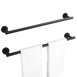 タオルバーステンレス丸座タオル掛けおしゃれたおるハンガーアイアンバー壁掛けネジ付きタオルホルダートイレ浴室バスルームアクセサリーキッチン用省スペース(ブラックタオルバー60…