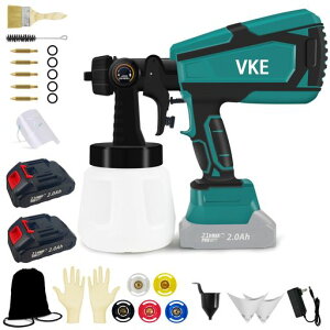 VKE28pcs電動スプレーガンコードレススプレーガン1500mAhバッテリー2枚付属18V-21Vバッテリー対応5つの銅ノズル大容量1000mlタンク付3つの噴霧方法【水平垂直丸型噴霧】豊富なアクセサリーDIY…