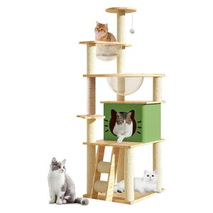 Mekiduluキャットタワー宇宙船-猫タワー爪研ぎおしゃれ大型猫子猫-運動不足解消おもちゃ-猫ハウス-展望台、麻紐、猫おもちゃボール-耐荷重20kgキャットタワー木製トタワ(140CM)