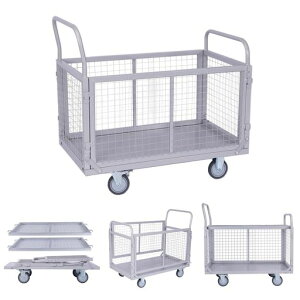 YOUTALLYカゴ台車大型メッシュ台車耐荷重300kg折りたたみ静音大容量運搬車網籠車業務用手押し台車変形可能多機能5インチキャスター付きブレーキ付き100*60*95CM(5インチゴム車輪)