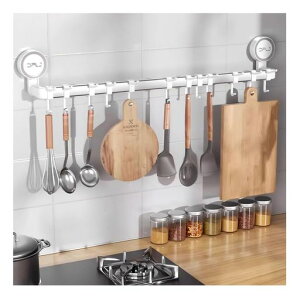 SythdioMythキッチンツールフック吸盤強力粘着壁掛けアルミニウムとABS製台所ラック防水防錆軽量簡単取付12個可動式フック2段70cmキッチン調理器具収納用/お風呂収納/玄関用(1個/セット)