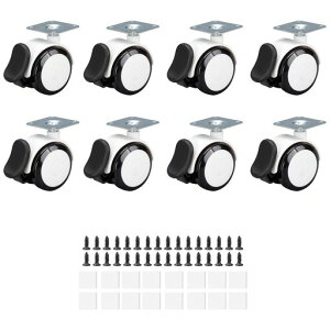 KUKUAN静音キャスター後付けキャスターストッパー付きインストールが簡単DIY家具の交換キット強力両面テープ直径50(白黒Φ50mm8)