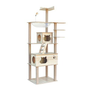 KUMMOキャットタワー宇宙船木製スリム猫タワー大型猫用多頭飼い省スペース据え置き爪研ぎ家庭用安定性おしゃれ187CM