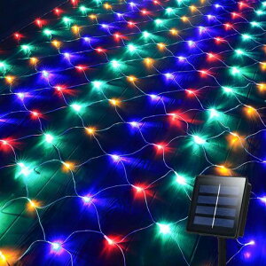 屋外LEDネットライトソーラーライトネットイルミネーションライト1.5mx1.5m96LED8モード漁網ライトクリスマス正月デコレーションライトフェアリーライト防雨防水庭フェンスガーデンライト…