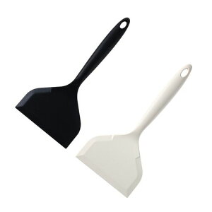 フリランス-ショプシリコンスパチュラターナーフライ返しワイドターナー料理用玉子焼き耐熱多目的幅広ターナーステーキ魚用調理器具ヘラ卵焼きお好み焼き(ブラック+ホワイト)